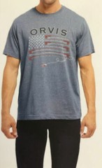 Orvis Classics “Fly Fish Flag” T-Shirt, NWT – Mens Medium (M) – Light Blue