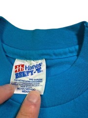 Vintage Hanes T-Shirt Men’s Medium Blue Graphic Print Dolphins Turtle Crew Neck