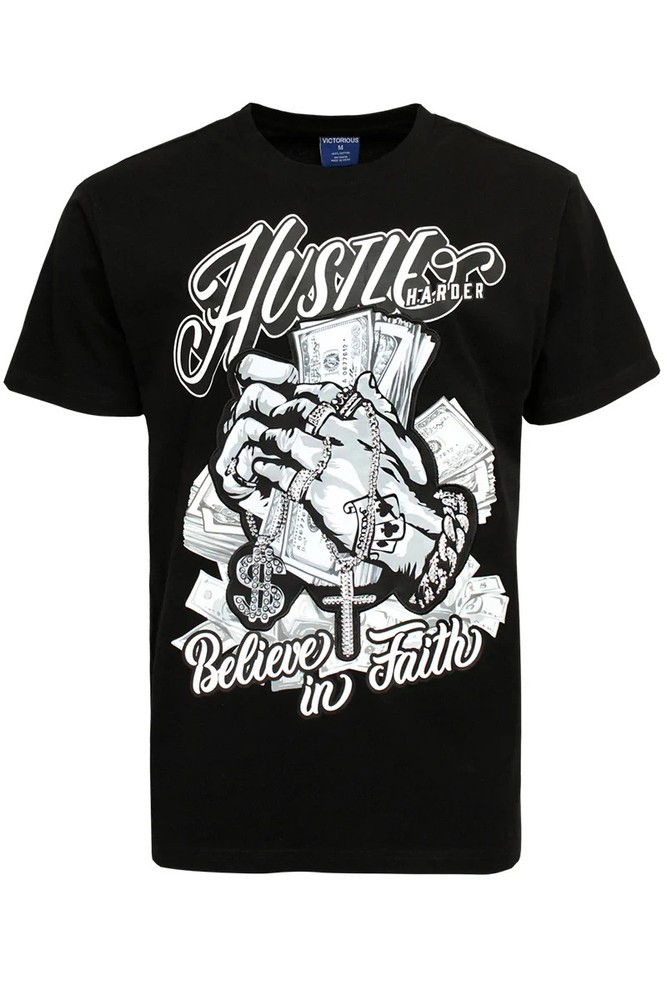 Victorious Men’s Hustle Rhinestone T-Shirt TS7505