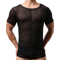 Men’s Sexy Mesh Fishnet Clubwear T Shirt Short Sleeve Muscle Top For Party