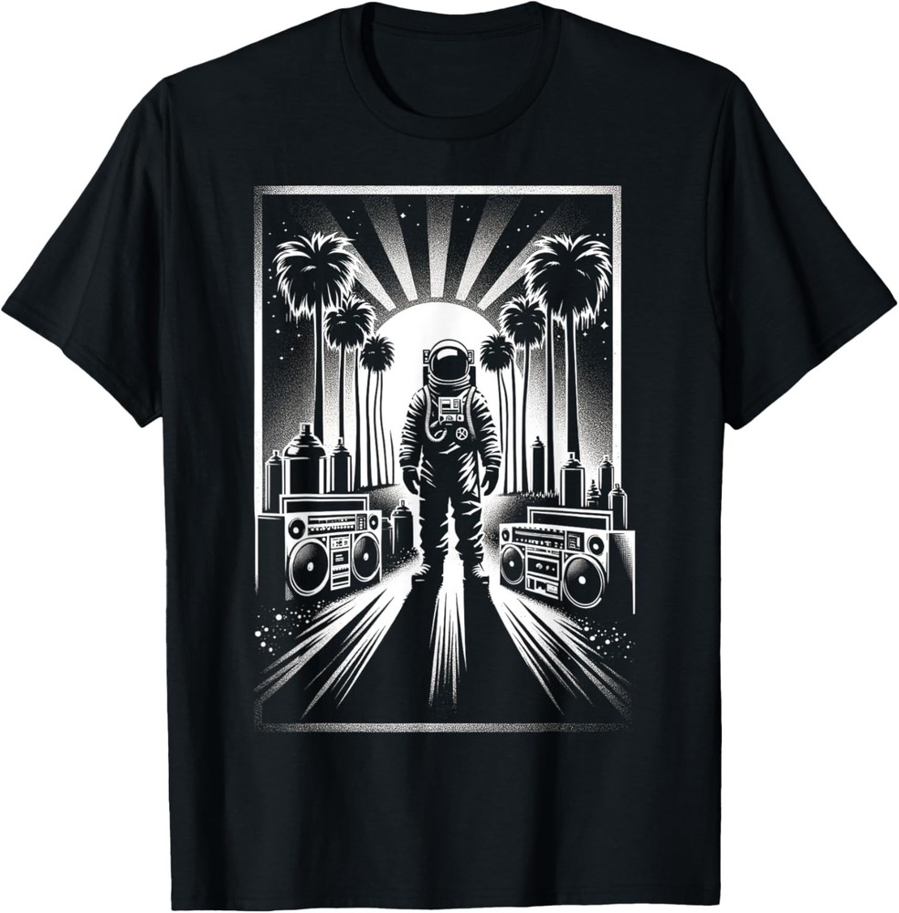Black & White Palm Astronaut Men Women XS – 6XL Graphic T-Shirt