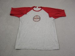 Vintage Buckle Shirt Adult Large Gray Red USA Made Baseball Raglan Single Stitch