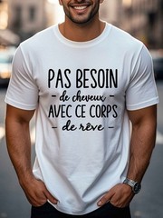 1pc Men’S Casual French Quote T-Shirt Summer Top Geometric Pattern Round Neck ♮