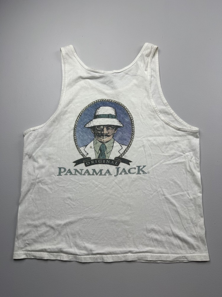 Vintage Panama Jack Shirt Mens XL White Sleeveless Tank Graphic Tee USA Beach