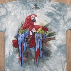 The Mountain Tie Dye Parrot T-Shirt Large Blue Birds Art Colorful