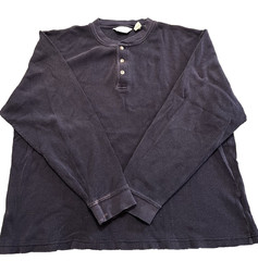 Eddie Bauer Men’s Vintage Waffle Knit Henley Long Sleeve Shirt Navy XL Heavy Wt