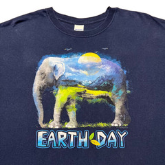 Vintage Earth Day Elephant Graphic T Shirt Mens XL Navy Blue Cotton Nature Tee