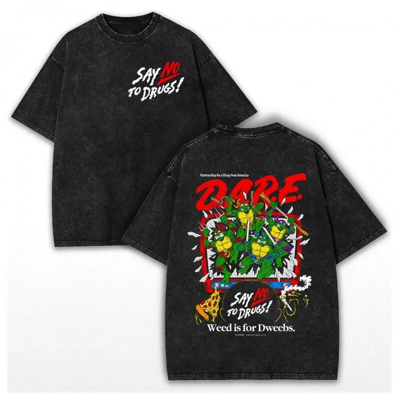 Washed Cotton Unisex Classic Ninja Retro DARE SAY NO TO DRUGS Tee, Vintage Turtl