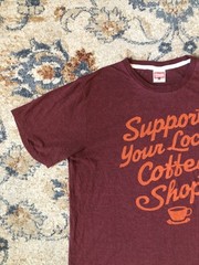 Homage Shirt Mens Large Maroon Support Your Local Coffee Shop Graphic Tee USA
