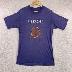 Vintage 80s Stroh’s Beer Shirt Adult Large* Blue Alcohol 50/50 USA Single Stitch