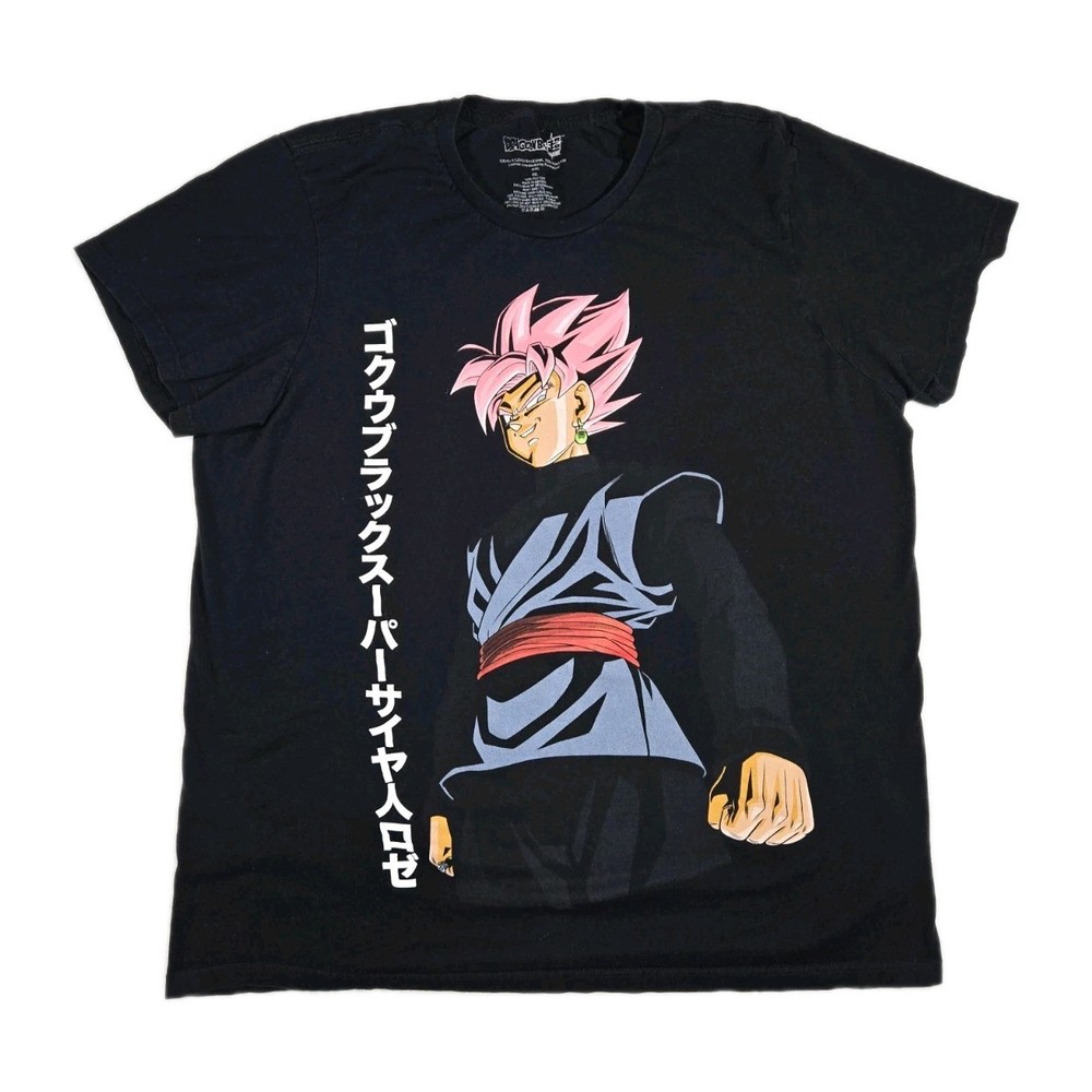 Mens Dragon Ball Goku Black Super Saiyan Rose T Shirt Black 2XL “Shrunk”
