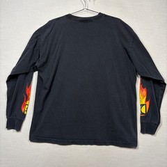 Vintage Kani Jeans Shirt Men XXL Black Flame Fire Sleeves Faded Cracked Y2K