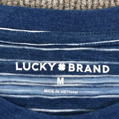 Lucky Brand Shirt Mens Medium Blue Stripe Tee Tagless Cotton Jersey Sample