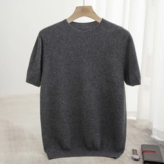 Spring Summer Men’s Short Sleeved Pure Wool T-Shirt Sweater O-neck Solid Color L