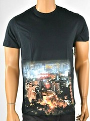Univibe Mens Black T-Shirt New L Short Sleeves Graphic Tee Crew Neck City