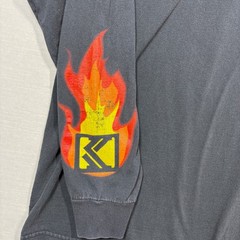 Vintage Kani Jeans Shirt Men XXL Black Flame Fire Sleeves Faded Cracked Y2K