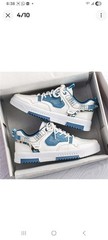 Cucu Fashion White/Blue/Beige Geometric Low Top Lace-Up Athletic Sneakers Men