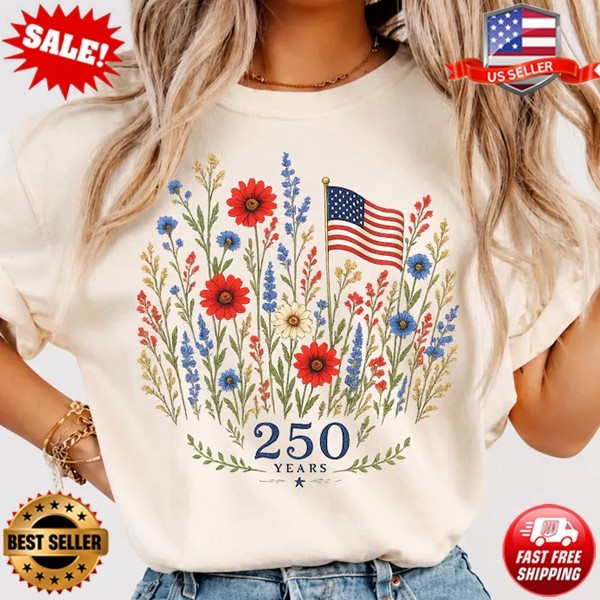 America 250 Shirt, Patriotic Floral USA Tee, 4th Of July T-Shirt S-5XL