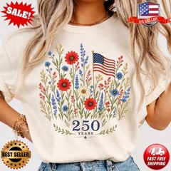 America 250 Shirt, Patriotic Floral USA Tee, 4th Of July T-Shirt S-5XL