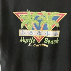 VTG Retro T-Shirt Black Sh Sl Preppy Logo MYRTLE BEACH S. Carolina Palm Tree LG