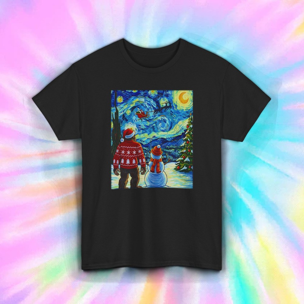 Van Gogh Christmas Shirt Snowman Art Holiday Winter Scene Tee S-5XL Painting Fun