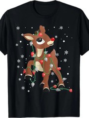 Men’s Christmas Rudolph Red-Nosed Reindeer Graphic T-Shirt – Black Holiday Tee w