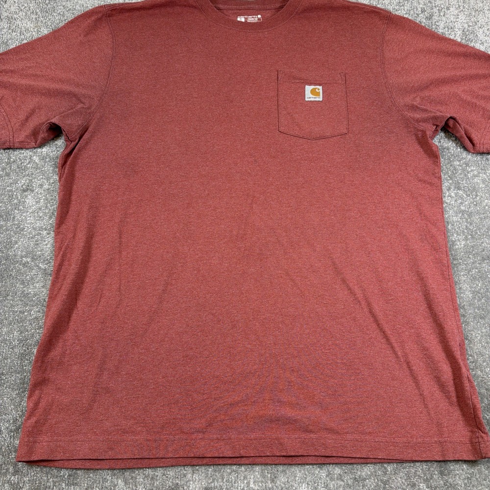 Carhartt Men Shirt XL TALL Red Pocket Shirt Logo Loose Short Sleeve Workwear