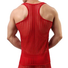 Mens Mesh Fishnet Sleeveless T Shirts Tank Tops Sexy Muscle Bodybuilding Vests
