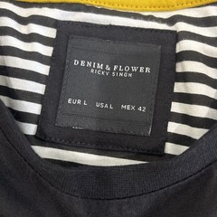 Intense Feelings Denim And Flower Graphic Tee Smiley Face Black Yellow NWT Large