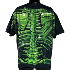 Vintage 1998 Liquid Blue Terminator Skull Glow Dark AOP Tee Shirt 2X Cyborg