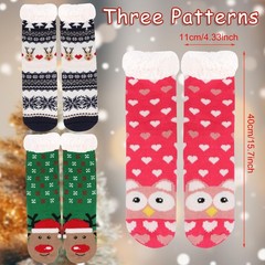 3 Pairs Christmas Fuzzy Slipper Socks Women Men Winter Soft Fleece Lining
