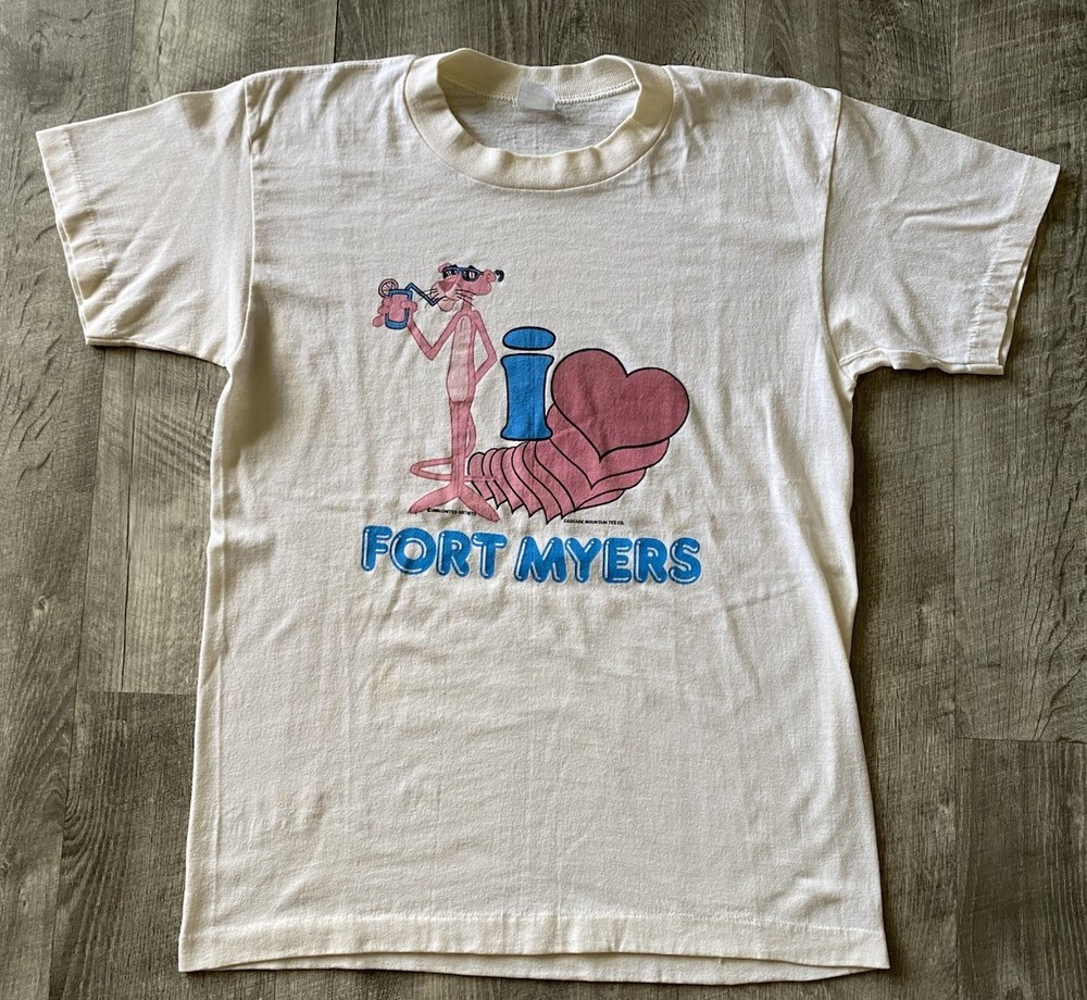 Vintage 1981 Pink Panther Fort Myers Shirt White M Cartoon Comic TV USA 80s