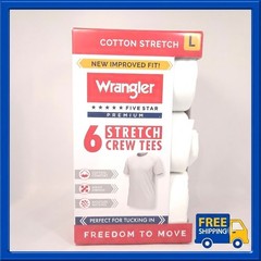 Wrangler Men 6 Pack Cotton Stretch Crew Neck Undershirts White Tee Shirts Size L