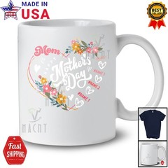 Happy Mother’s Day Mom; Lovely Flowers Heart Shape; Custom Name Family T-Shirt