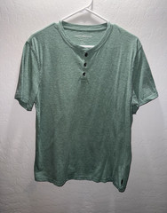 Lucky Brand Men’s Green Solid Henley T-Shirt Short Sleeve Button Size L