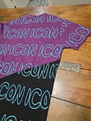 AHD Icon Shirt Mens Colorblock Purple Black Neon Slanted Asymmetrical Print Tee