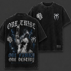 One Tribe One Family Graphic Tee Vintage Washed Streetwear Shirt