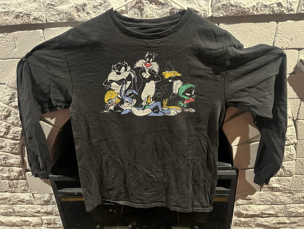 Looney Tunes M Black Long Sleeve Crew Neck Graphic T-Shirt Tweety Bugs Daffy