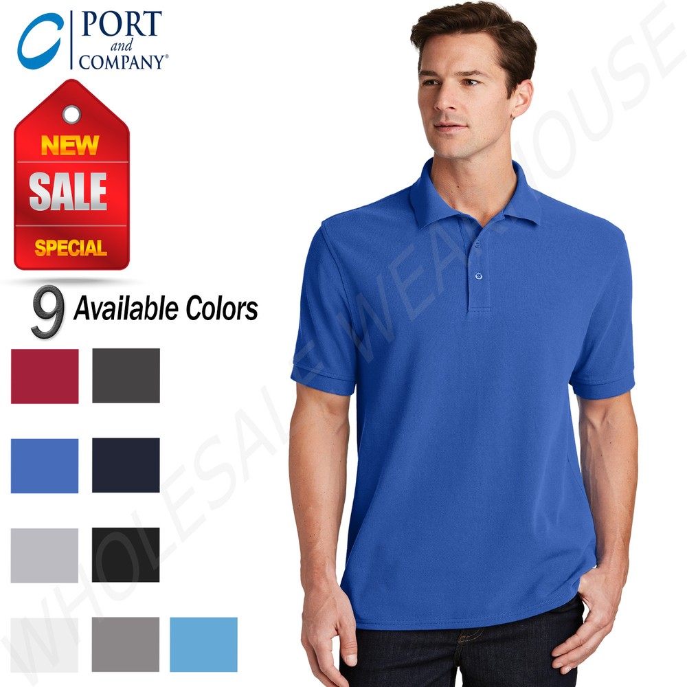 NEW Port & Company Men’s 100% Cotton 3 Button Placket Polo Shirt M-KP1500