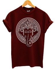 Large Elephant Head Chest Logo T Shirt Ganesh Religion Floral Fashion Hipster