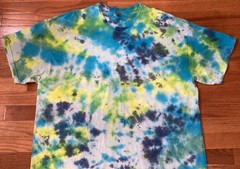 Gildan Heavy Cotton Tye Dye T Shirt Size 2XL Teal Blue Yellow Green Distressed