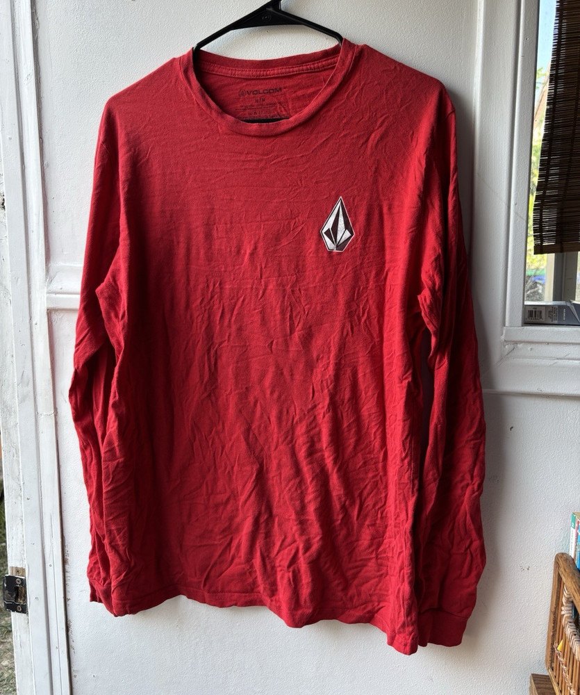 Volcom Men’s Long Sleeve Crew Neck T-Shirt Red Logo Knit Cotton Blend Size M