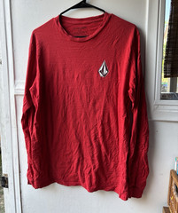 Volcom Men’s Long Sleeve Crew Neck T-Shirt Red Logo Knit Cotton Blend Size M