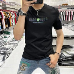 New Fashion Trend Tiger Hot Diamonds Rhinestone Summer Luxury Men Cotton T-Shirt