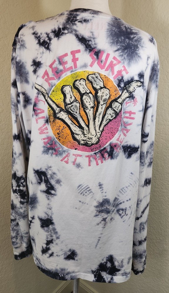 Reef Shirt Mens Large Black Tie Dye Long Sleeve Hang Ten Graphic Surf Beach