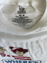 New Where’s Waldo Men White T-Shirt Logo front River Scene Back SZ Med