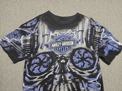 Vintage Harley Davidson Skull Shirt Mens Sz S All Over Print AOP Big Face USA