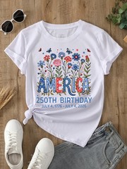 Women’s USA 250th Birthday 1776–2026 Floral Butterfly Patriotic T-Shirt