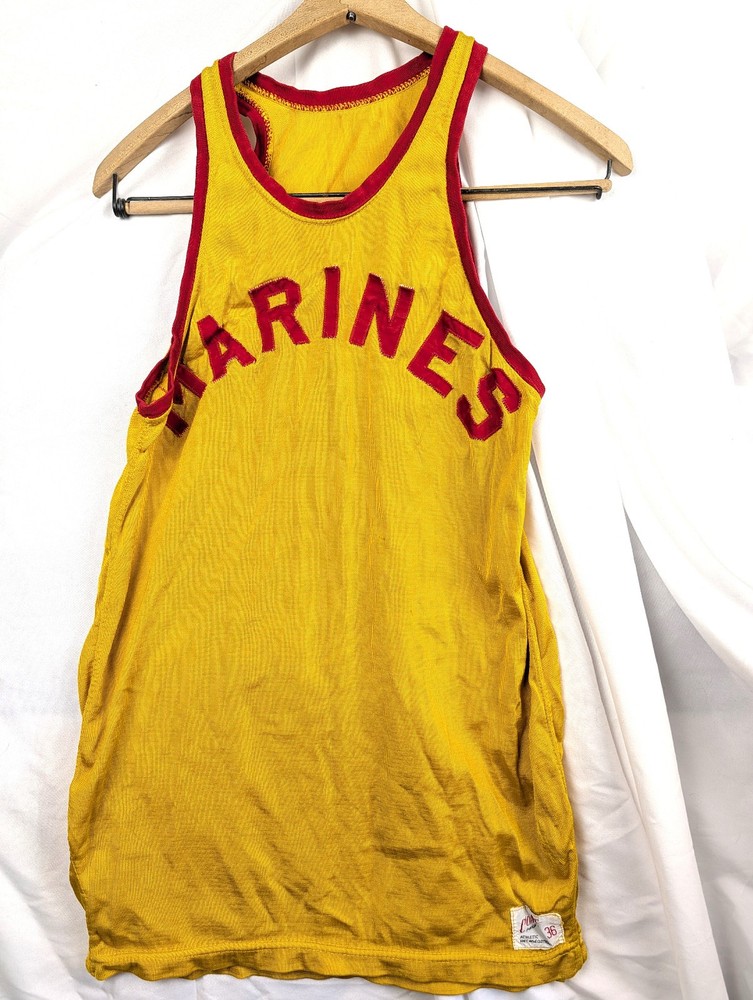 Vintage 40’s 50’s US Marines Yellow Basketball Jersey Coane Athletic Knit 36