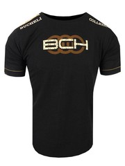 Mens T-Shirt Bucheli Italian Shoulder Stripe 3-D Chest Logo Slim Fit Crew Neck